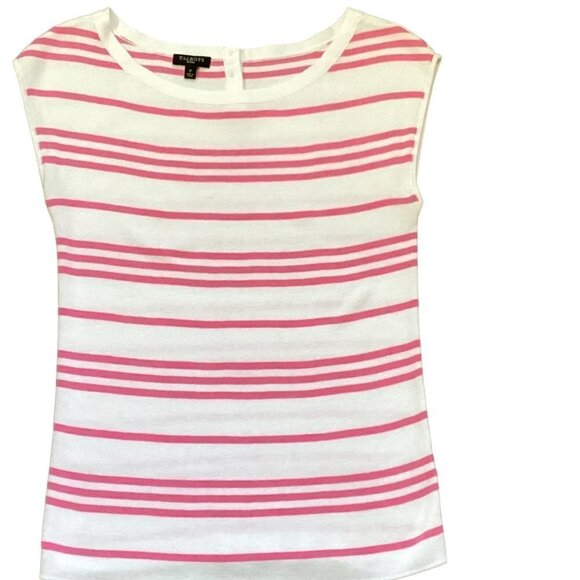 Talbots Petites Sz P Sleeveless Striped Knit Top Pink & White #149J - Picture 2 of 8
